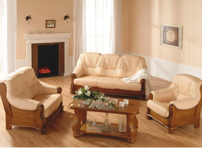 Classic sofa set wood leather 3+2+1 complete set seat cushion sofa set